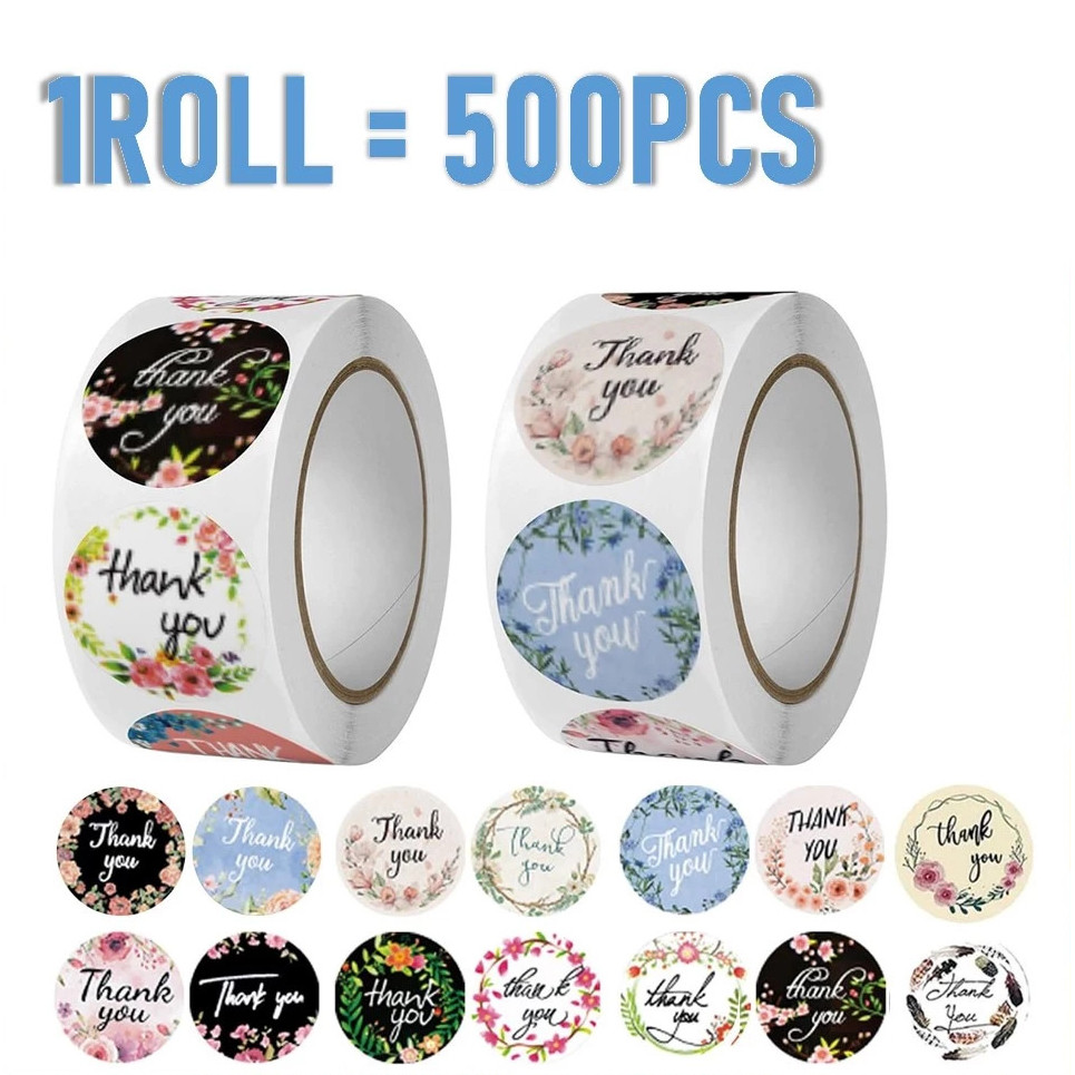 500pcs Sticker Thank You Stiker Terima Kasih 2,5 cm Warna Label Amplop Kotak Hadiah Paket Stiker Rol