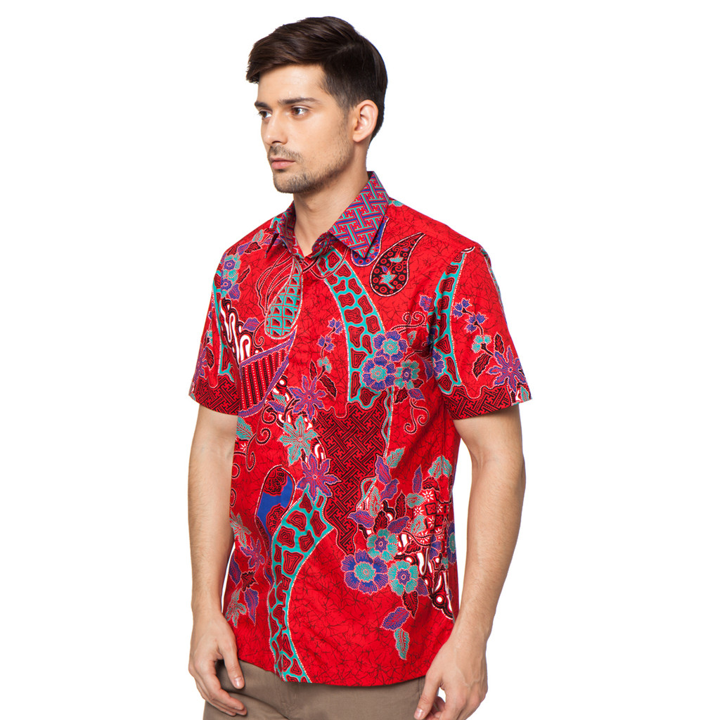 MERAH Pradawita Batik Regular Fit Short Sleeve-SLIM FIT Short Sleeve Anindita 2A สีแดง