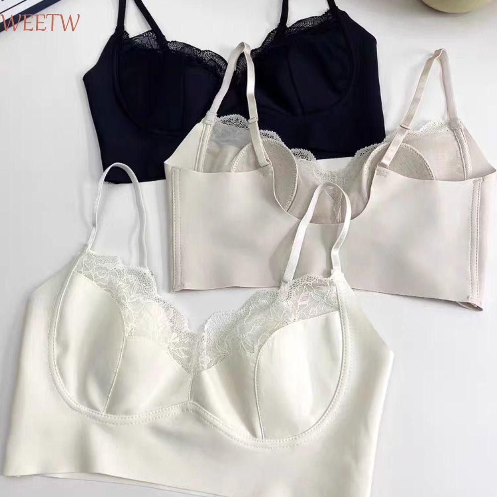 Weekw บราไร้สาย, ชุดชั้นในลูกไม้ยืดหยุ่น 3/4 ถ้วย, Comfort Oval Pad U กลับชุดชั้นในหญิง Bra Camisole Girl