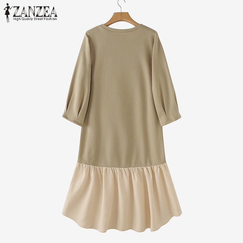 Zanzea ชุดเดรสสเวตเตอร์คอกลมแขนยาวลําลองเกาหลีสําหรับผู้หญิง