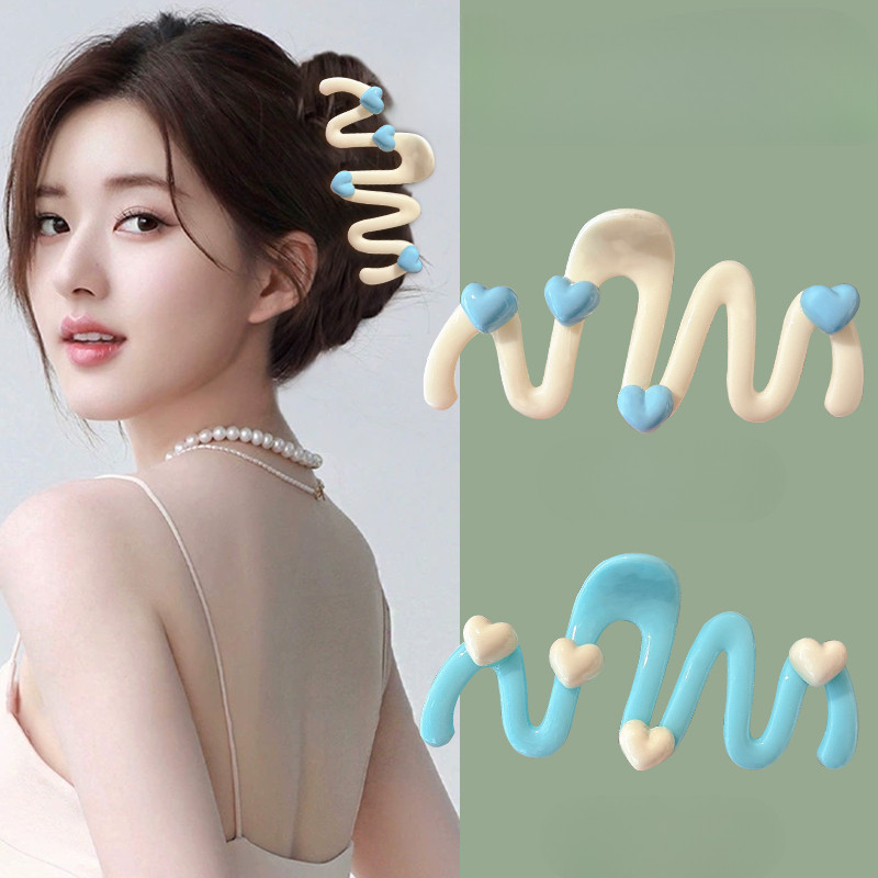 ใหม่ครีมสีฟ้ารักคลื่นฉลามคลิปอุปกรณ์ผมสําหรับผู้หญิง