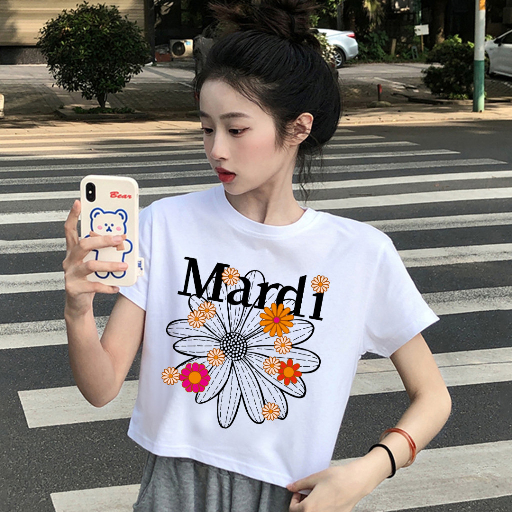 พร้อมส่ง🎀เสื้อครอป ผู้หญิง น่ารักๆ ผ้าCOTTON100% ลาย"Mardi" vintage คอกลม ใส่สบาย แฟชั่นฤดูร้อน ลุคคุณหนู
