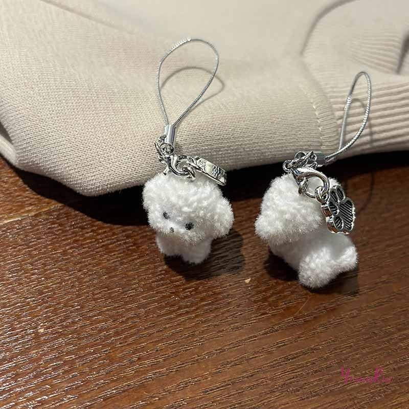 YosunRui] 1 ชิ้น Flocked เรซิ่นสุนัขลูกสุนัขพวงกุญแจ 3D ตุ๊กตาสัตว์น้อยจี้กระเป๋าเป้สะพายหลังพวงกุญแจรถ Charms Hangs ใหม่