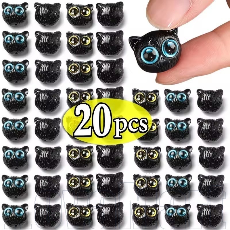 น่ารักแมวดําลูกปัดหลวม 3D สีฟ้าสีเหลืองตาเรซิ่น charm สำหรับสร้อยข้อมือและเครื่องประดับ DIY