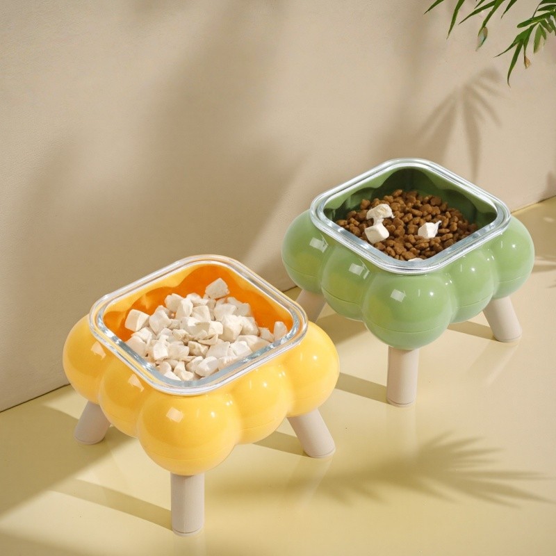 Pet Space ชามอาหารแมว 2ชั้นถอดได้ ชามอาหารสัตว์เลี้ยง ชามแก้วสัตว์เลี้ยง ป้องกันคอ ชามข้าวหมา - รูปที่ 4
