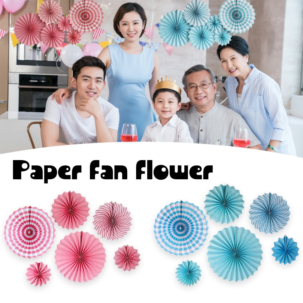 ร้านคนไทย！ 6ชิ้น ชุดพัดกระดาษตกแต่งบ้าน ผนัง งานปาร์ตี้ ทรงกลม รูปดอกไม้ ขนาด40CM 30CM 20CM - รูปที่ 2