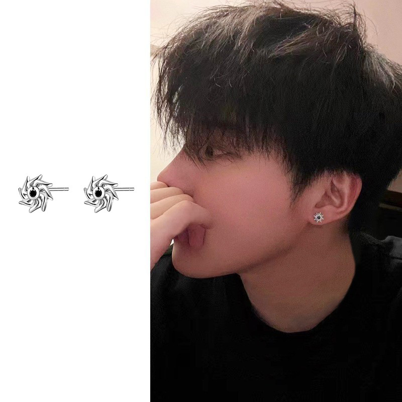 Sun สีดํา Cubic Zirconia ต่างหูสตั๊ดสําหรับผู้ชายและผู้หญิง Hip Hop แม่เหล็กหูคลิปต่างหู, เครื่องประดับอุปกรณ์เสริม Party ของขวัญ