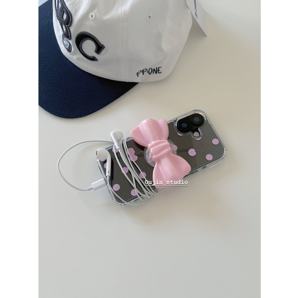 เวอร์ชั่นเกาหลี ins สไตล์ Niche Design Simple หวานน่ารักสาวหัวใจ Polka Dot Pearl Bow เคสโทรศัพท์ 16promax/15/14pro/13 เวอร์ชั่นเกาหลีอะคริลิคป้องกันกรณี - รูปที่ 2