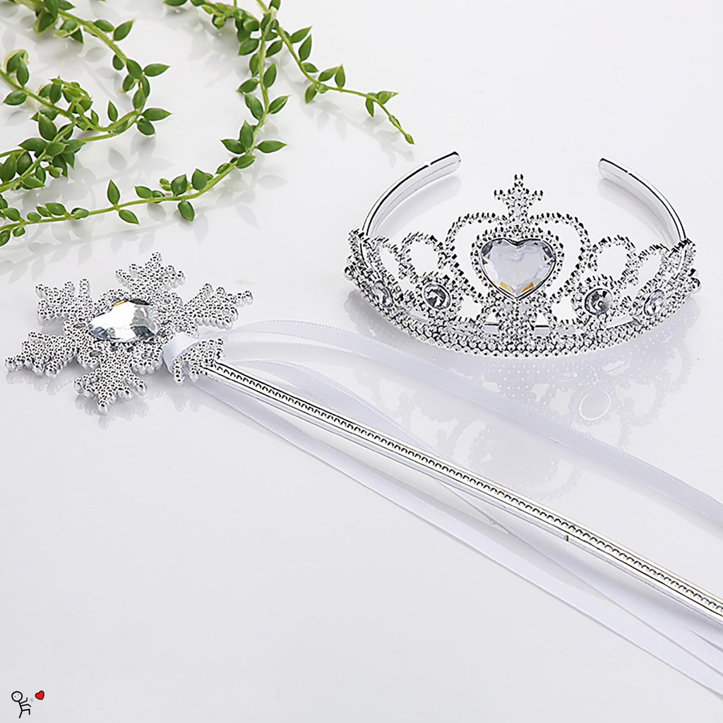 Scepter Wand Crown ชุดสําหรับสาว Rhinestones เงาเจ้าหญิงเครื่องประดับเครื่องมือ Party Props Princess Wand