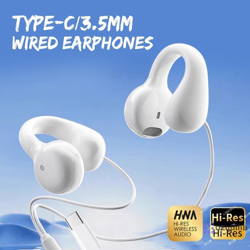 Uequilib แบบมีสาย Air Conduction Type-C 3.5 มม.หูฟัง Earclip พร้อมไมโครโฟนหูฟังต่างหูกีฬาชุดหูฟังสําหรับวิ่งโยคะใหม่