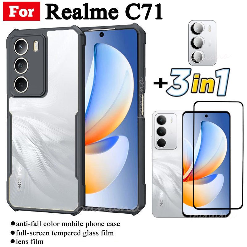 3 IN 1 Realme C71 Anti-fall โทรศัพท์มือถือสําหรับ Realme C73 C75 C75X ฟิล์มกระจกนิรภัย + ฟิล์มเลนส์