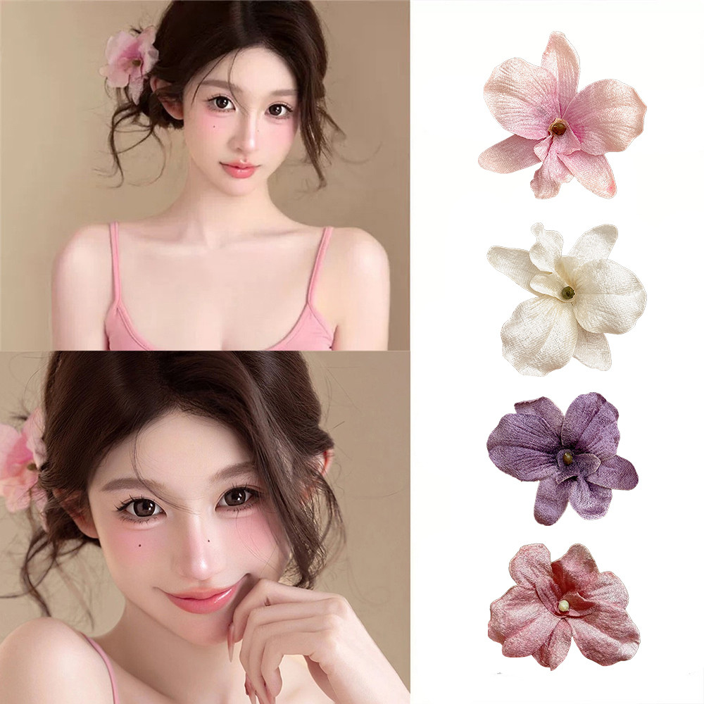 กิ๊บริมทะเล สไตล์เกาหลี พร้อมดอกไม้จำลอง สีชมพู สำหรับวันหยุดและอุปกรณ์แต่งผม