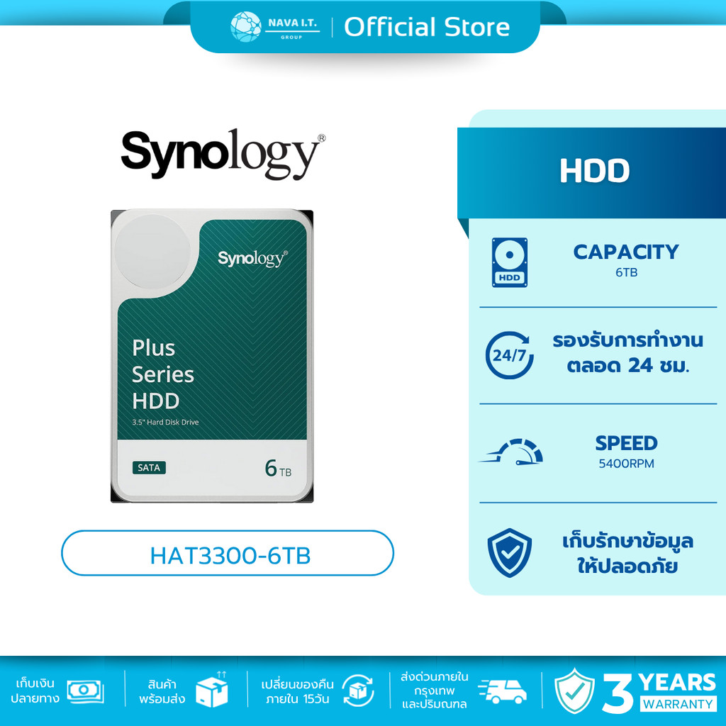 (มีส่งด่วน) SYNOLOGY HDD 6TB 3.5 PLUS SERIES SATA HDD (ฮาร์ดดิสก์) 5400RPM (SNG-HAT3300-6T)
