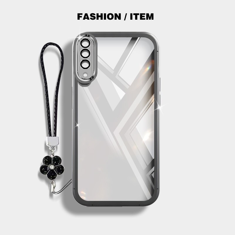 ปลอก Samsung Galaxy A11 M11 โปร่งใสพร้อมซิลิโคนอ่อนนุ่มป้องกันเคสโทรศัพท์กันกระแทกสีสันสดใสป้องกันเลนส์พร้อมเชือกเส้นเล็กดอกไม้ HYRHY02