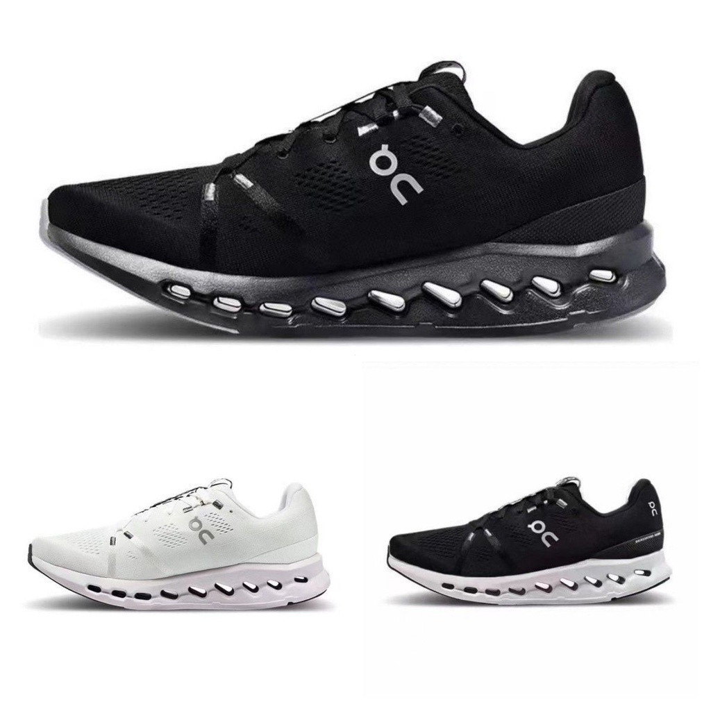 On Aung Cloudsurfer รองเท้าวิ่งสีดำและสีขาว กันกระแทกสำหรับทั้งผู้ชายและผู้หญิง เหมาะสมกับฤดูใบไม้ผล