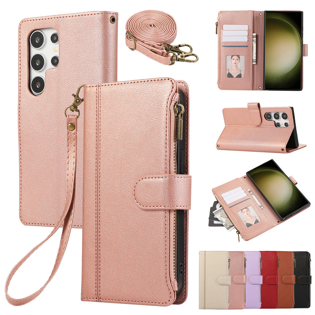 เคสโทรศัพท์ เคส SAMSUNG การ์ดสําหรับsamsung S25 Ultraพร้อมสายคล้องlanyardกระเป๋าสตางค์กระเป๋าเคสโทรศัพท์พร้อมผู้ถือบัตรสําหรับSamsung S26 Ultra S24 Plus S23 Ultra S22 Plus S21 S20 FE Note20 Ultra Flip Cover
