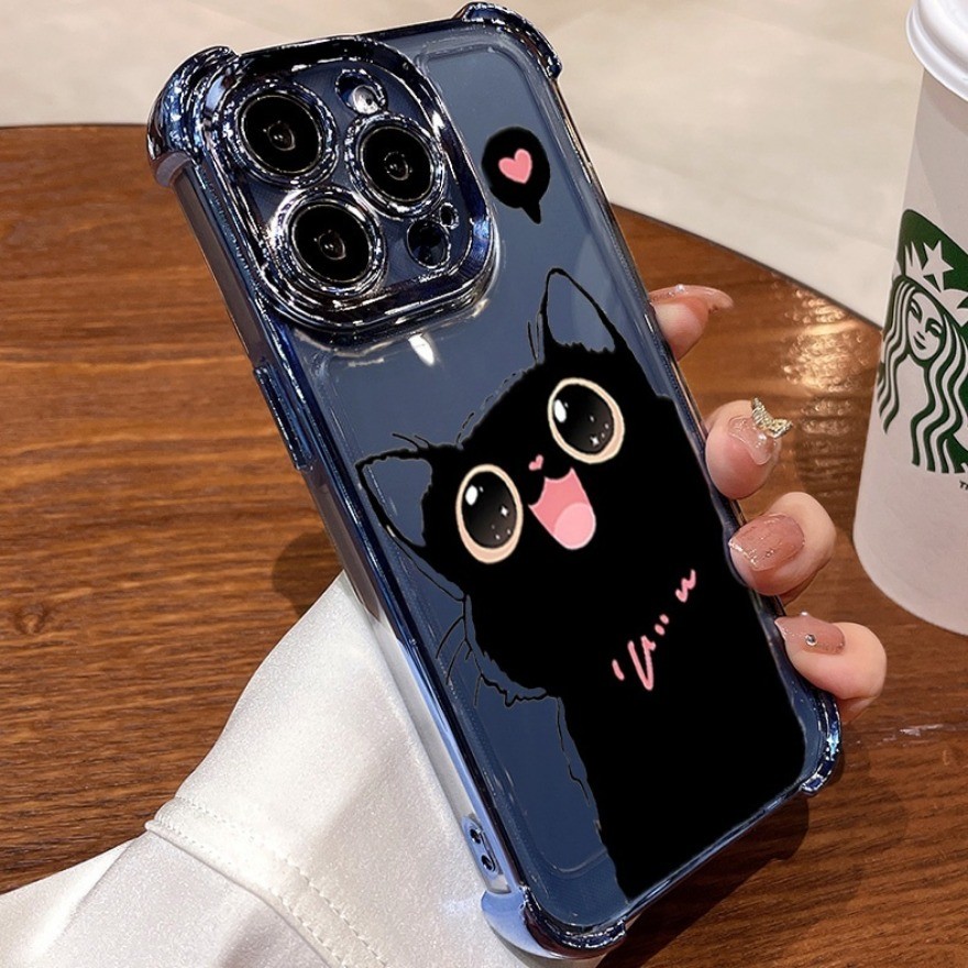 Electroplate พร้อมฟิล์มเลนส์ Love Black cat motif Casing สําหรับ Honor 200 100Pro 200 X9C สมาร์ท X9A X9B X7C X9B X5B Magic 7 6 5 4 Pro 6 Lite ฝาครอบป้องกันเต็มรูปแบบ ราคา ถูกที่สุด ดีลบีเคเค แกลเลอรีภาพที่ 4
