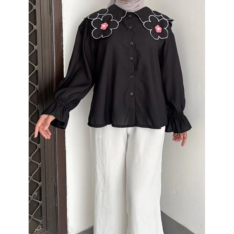 BHO - ZSO BLOUSE BUNGA NINA / VUZA FLOWIE BLOUSE / WOMENS TOP CASUAL BLOUSE / เสื้อท็อปผู้หญิงคอปกลา