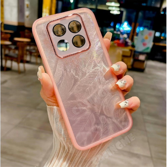 Redmi หมายเหตุ 14 Pro + 5G ซิลิโคนนุ่มสําหรับ Redmi Note14pro + Note14 14Pro + 14Pro หมายเหตุ 14 Pro + กล้องเลนส์ป้องกัน Glitter Feather รูปแบบปกหลังกันกระแทกเคสโทรศัพท์