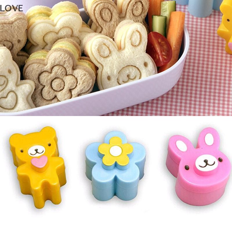 [JJCW] เครื่องตัดเปลือกแซนวิช 3 ชิ้นคุกกี้แม่พิมพ์ขนมปัง Bento Maker กระต่ายแพนด้าดอกไม้ QQW