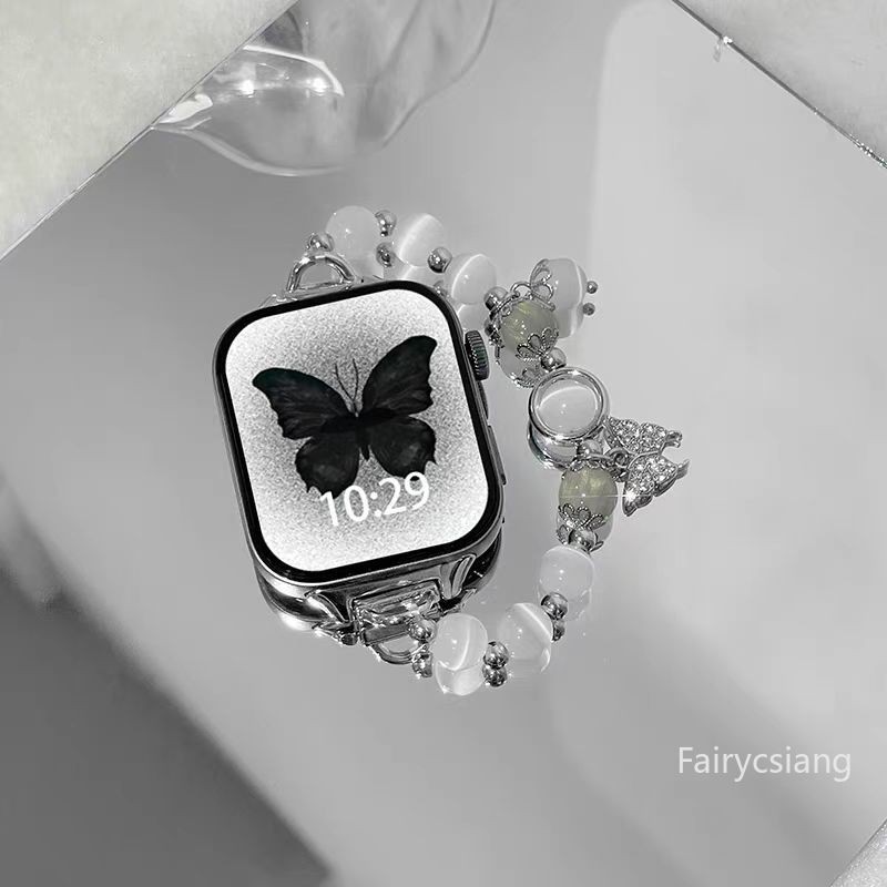 Cats Eye ลูกปัดหินสําหรับ Apple Watch S10 42 มม.46 มม.9 8 7 41 45 มม.สร้อยข้อมือ SE 6 5 4 สุภาพสตรีเ