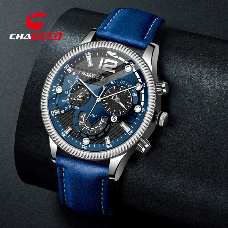 Chaxigo Classic Mens Fashion Business Calendar Quartz Watch Belt Watch Mens Watch 1.10