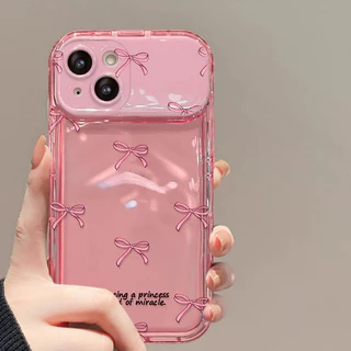 Good🔥จัดส่งในพื้นที่ เคสโทรศัพท์กระจกแต่งหน้าโบว์สีชมพูเข้ากันได้กับ iPhone X XR XS 11 13 15 12 Pro Max 7 8 14 15 Plus