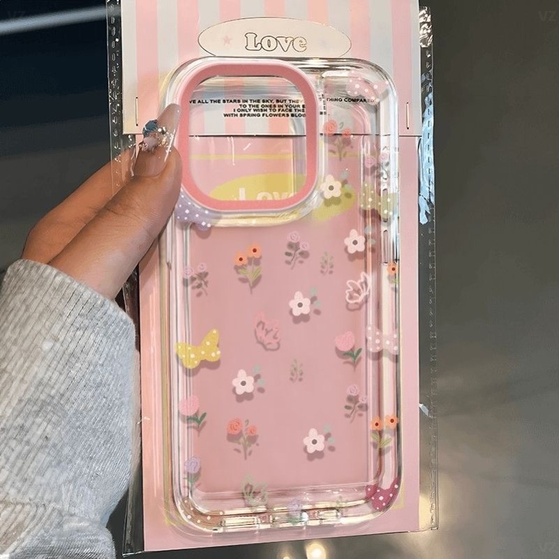 Iphone 16 15 14 13 12 11 Pro Max X XR XS Max 7 8 Plus SE2020 เคสโทรศัพท์น่ารักดอกไม้สีลูกกวาดผีเสื้อปกอ่อนใส