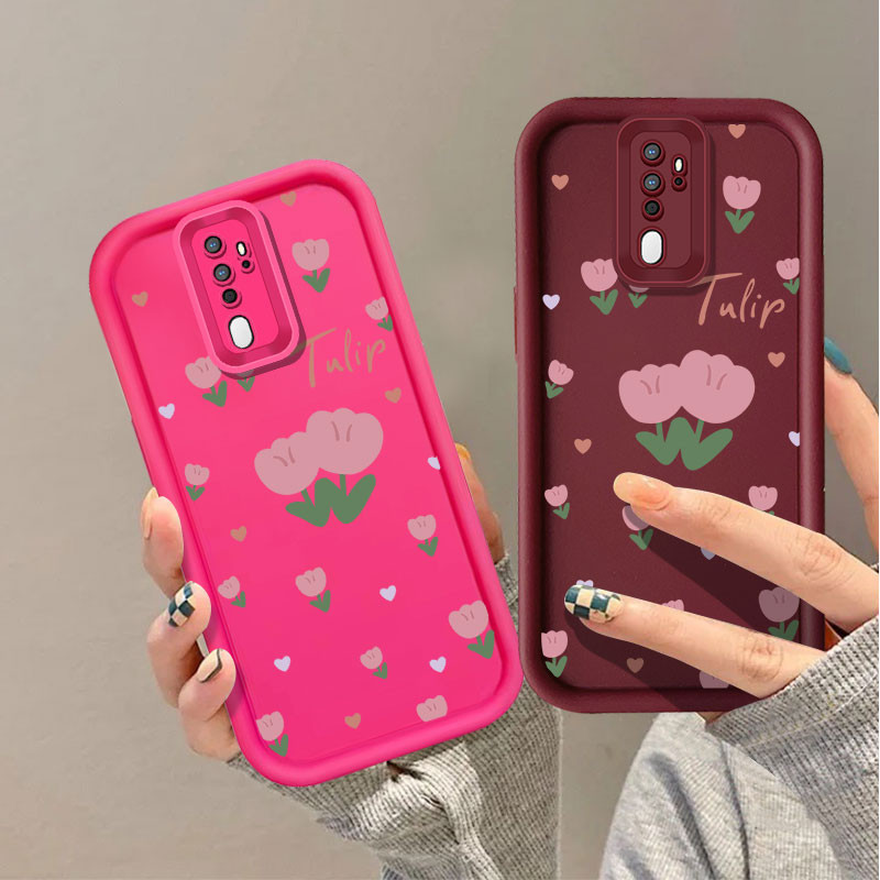 สีชมพูทิวลิปดอกไม้เคสโทรศัพท์สําหรับ OPPO A5 2020 A9 2020 A1 Pro A3S A12E A7 A5S A12 A12S A11K A15 A15S A35 A16 A16S A54S A17 A17K A1K A31 A8 A38 กันกระแทกฝาครอบโทรศัพท์มือถือ