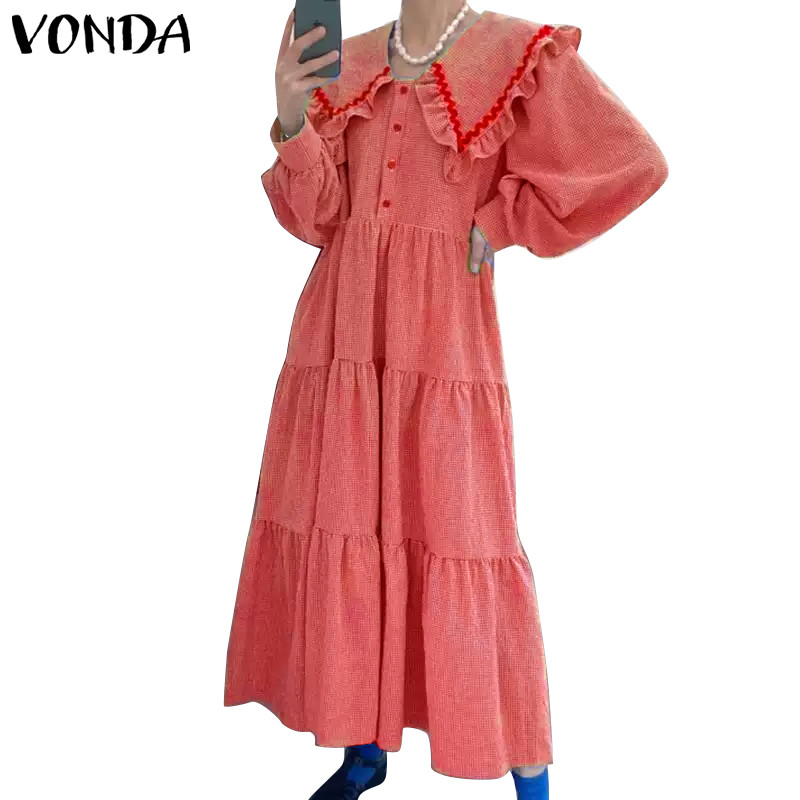 Vonda ชุดเดรสแขนยาวคอปกเด็กลําลองเกาหลีสําหรับผู้หญิง