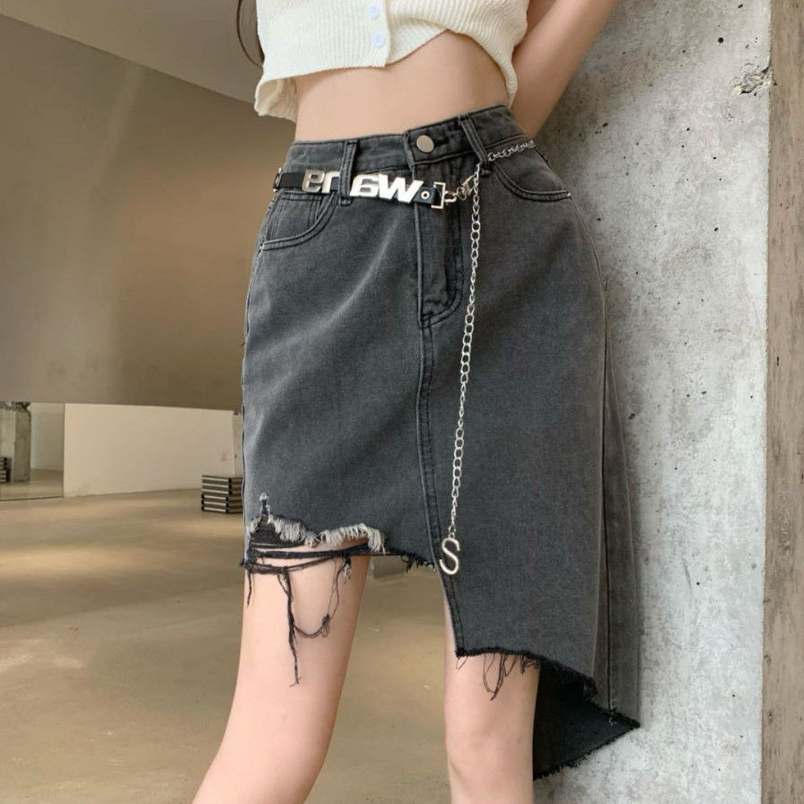 【1295人收藏】不规则高腰显瘦牛仔半身裙女设计感小个子包臀A字裙/1.13