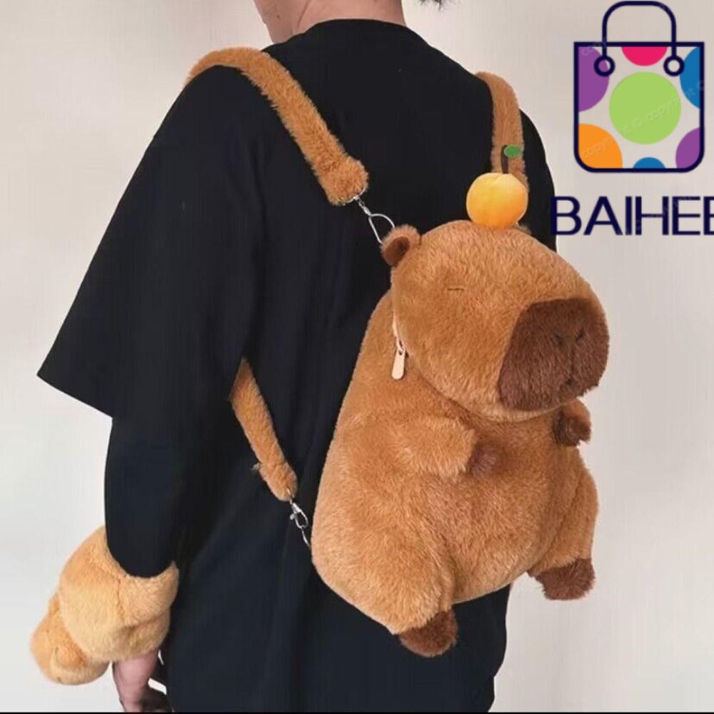 Baihee กระเป๋าเป้สะพายหลังลายการ์ตูนสัตว์น่ารัก capybara กระเป๋าสะพายไหล่สีส้มของขวัญสำหรับเด็กความจุขนาดใหญ่