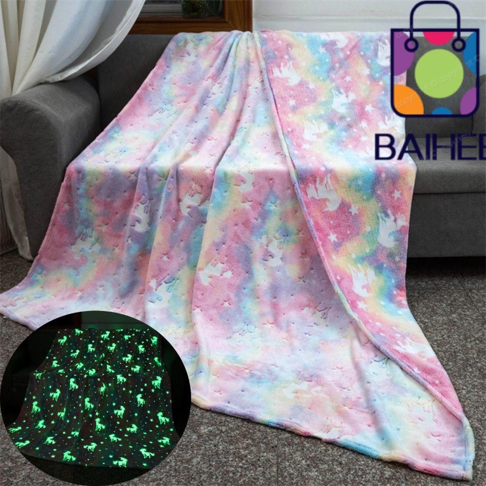 ไป๋เหอ ผ้าห่มสักหลาด, ผ้าห่มงีบม้าน้อยยูนิคอร์น, ตุ๊กตาเรืองแสงนุ่มพิเศษสายรุ้งผ้าห่มสี่ฤดูสํานักงานโรงเรียน