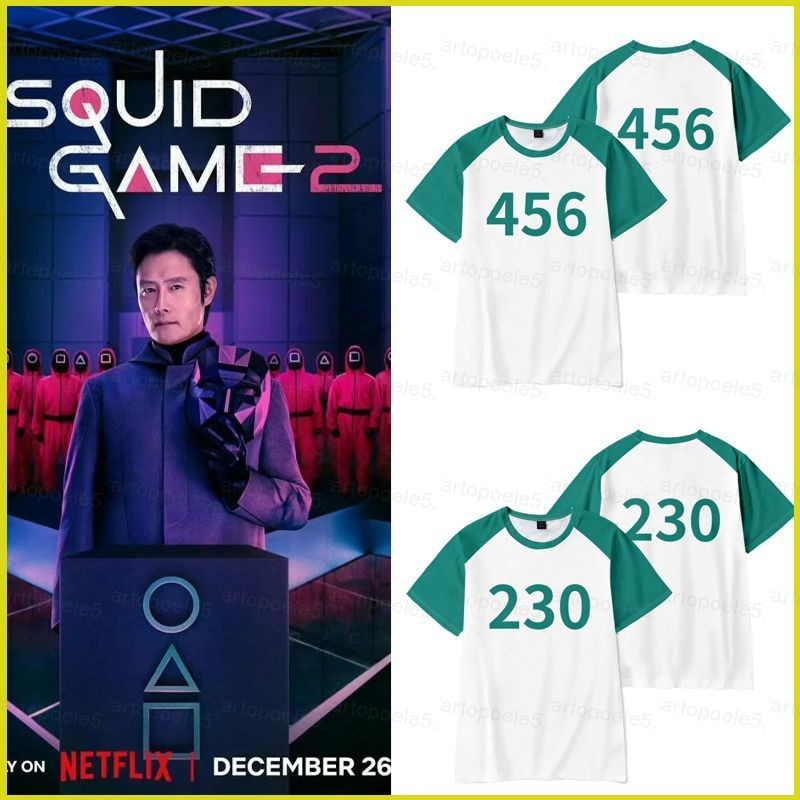 Sta5 Squid Game Season 2 เบอร์ 230 456 222 เสื้อยืดฤดูร้อน Anime Short Sleeve Top