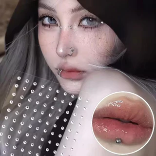 [3-5 วันมาถึง] 1/2 ชิ้นชุบโลหะ Sliver สีเพชร Lip Stud สติกเกอร์ - สําหรับคิ้วจมูกหู Face Body - Non Piercied, Self กาว, กันน้ํา - Diy แต่งหน้า Decor - Rhinestones แหวนจมูก