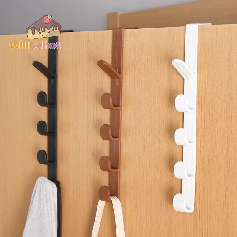 [WillbehotT] Fivesegment Door Hook Coat Bag Towel Hair Bands Seamless Holder Home Bedroom Storage Organization Plastic Pure Color Rack [ใหม่]