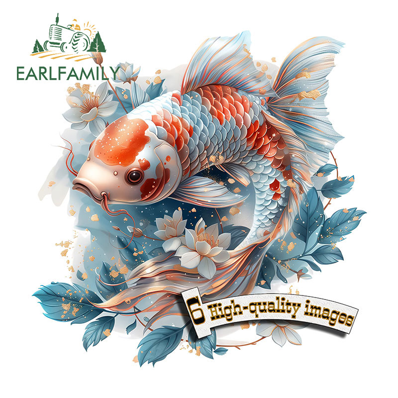 Earlfamily Koi ปลา Cartton สติกเกอร์รถบุคลิกภาพรถจักรยานยนต์กันชนด้านหลังกระจก PVC Decals Occlusion Scratch กันน้ํารถอุปกรณ์เสริม