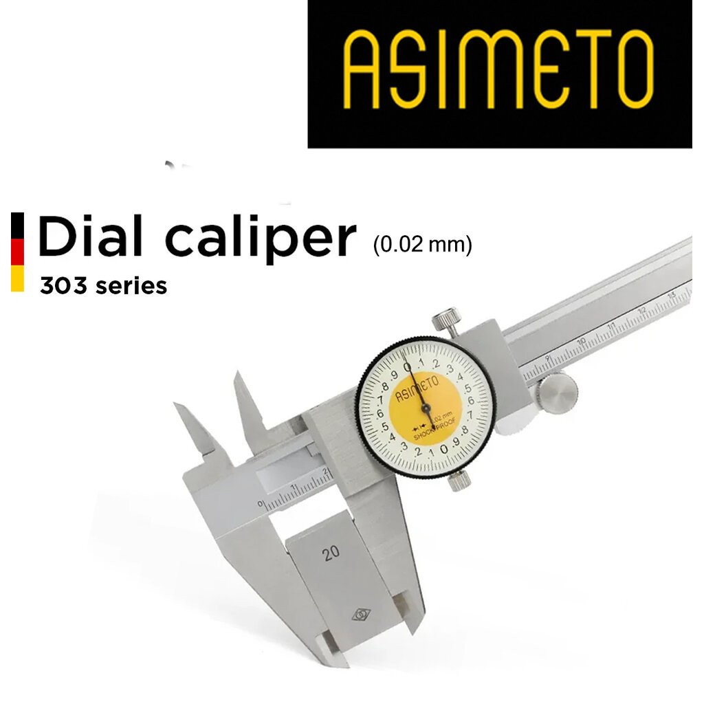 Asimeto ไดอัลคาลิปเปอร์ Dial Caliper เวอร์เนียร์แบบเข็ม ความละเอียด 0.01 ระยะ 150 มม, 200 มม, 300 มม