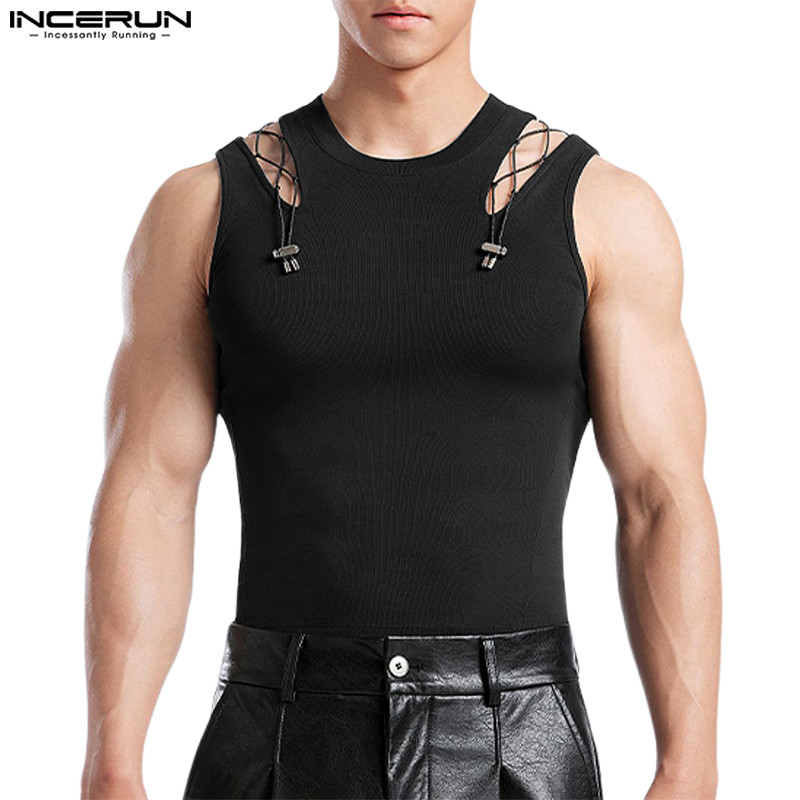 Incerun ผู้ชายเกาหลีแฟชั่น Scooped Patchwork ออกแบบเสื้อแขนกุด