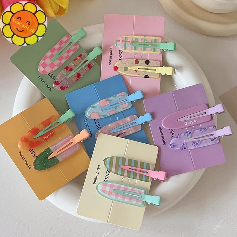 Yescont 2 ชิ้นน้ําผลไม้ Series กิ๊บติดผมฤดูใบไม้ผลิน่ารักแตงโมองุ่นไม่มีร่องรอยคลิปแต่งหน้ากิ๊บติดผมเครื่องประดับผมสําหรับผู้หญิง TH