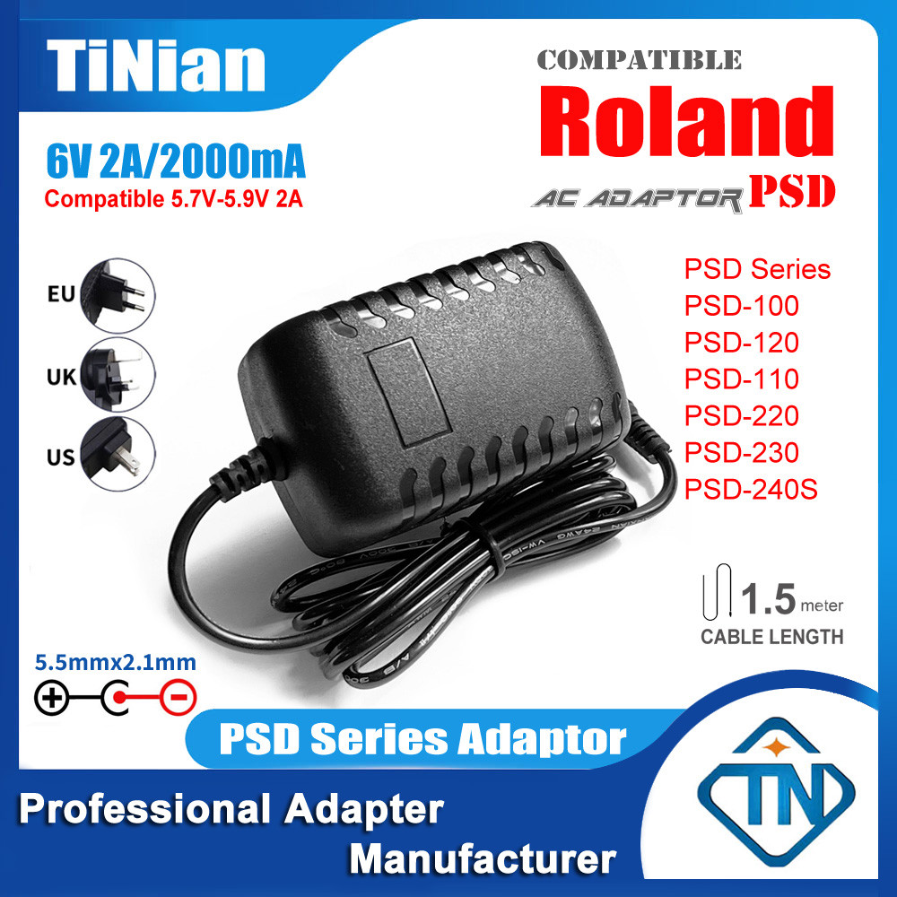 6V 2A ใช้งานร่วมกับ 5.7-5.9V AC/DC Adaptor PSD-230 PSD 120 สําหรับ Roland BOSS Plug-Out Synthesizer System-1M & TB-3 Touch Bassline
