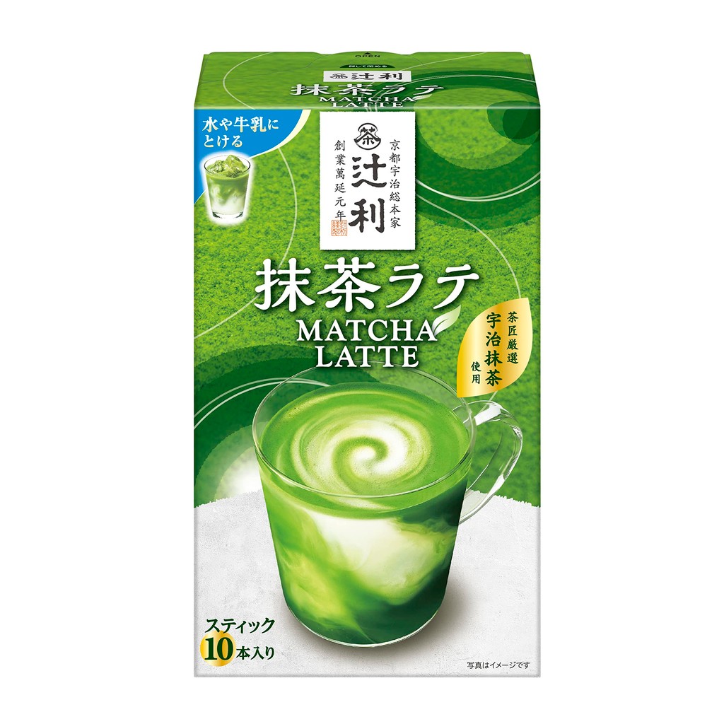 Tsujiri Matcha Latte 10 Sachets – Dissolves in Water or Milk, Medium Caffeine