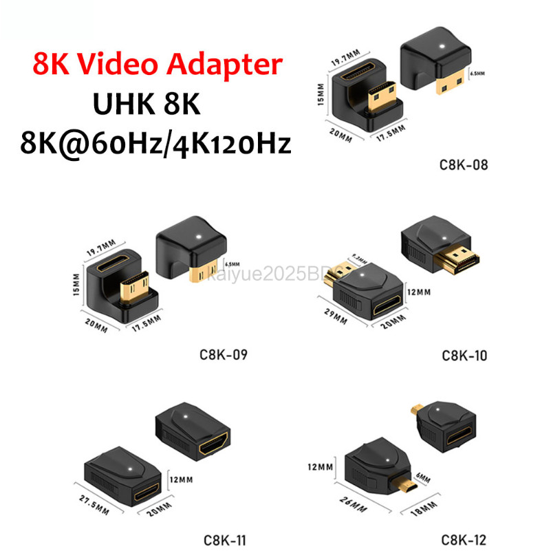 8K 4K 60Hz อะแดปเตอร์ 360 องศามุม U-รูป L Converter Mini HDMI ชายเป็น HDMI รองรับ 2.1V หญิงอะแดปเตอร