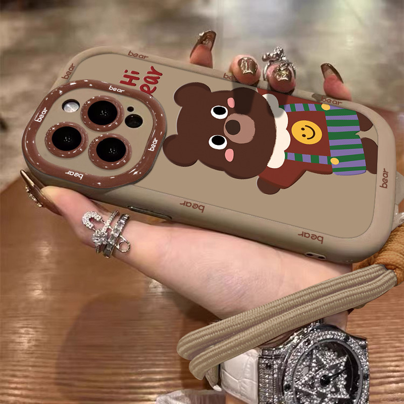 สําหรับ IPhone 16 15 14 13 12 11 Pro Max X XR Max 7 8 Plus น่ารักตุ๊กตาหมีการ์ตูนมือเชือกป้องกันการตกเคสโทรศัพท์ปกอ่อน