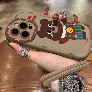 สําหรับ IPhone 16 15 14 13 12 11 Pro Max X XR Max 7 8 Plus น่ารักตุ๊กตาหมีการ์ตูนมือเชือกป้องกันการตกเคสโทรศัพท์ปกอ่อน