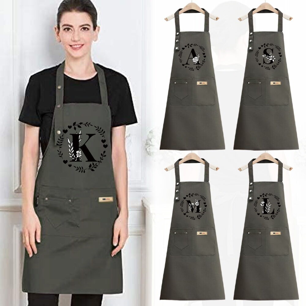 Kitchen Apron Waterproof Chef's Gardening Apron  Work Apron Green Garland letter Printing