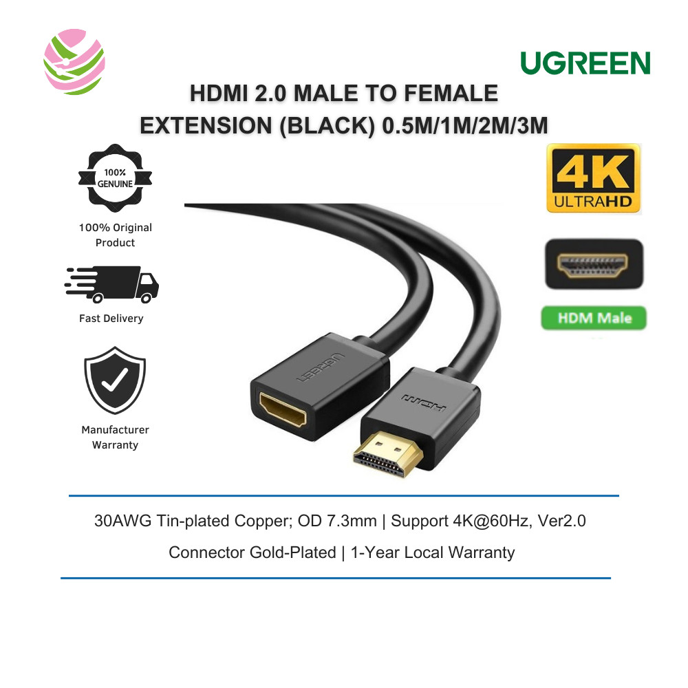 UGREEN สายเสริม HDMI 2.0 ชายกับหญิง 0.5M/1M/2M/3M (สีดํา) UG-HD107