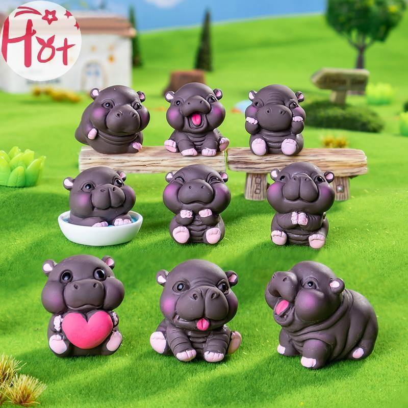 Ge 2PCSเดสก์ท็อปตกแต่งใหม่จําลองPigmy Hippopotamus Eye-จับAction Figureอินเทรนด์เครื่องประดับน่ารักFigurine Square