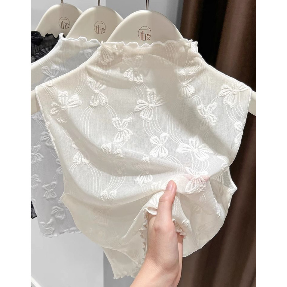 RX.nice ครึ่งคอเต่าตาข่ายชั้นด้านใน Layered Bottoming เสื้อผู้หญิงฤดูใบไม้ผลิฤดูใบไม้ร่วงเสื้อผ้าเชื้อราขอบเสื้อกั๊กแขนกุดโปร่งใสบางลูกไม้ปกปลอม