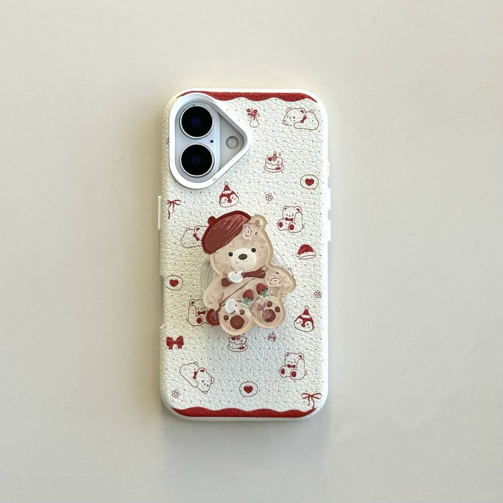 เคสโทรศัพท์ iPhone Case ลายหมีน่ารัก หนังเทียม กันกระแทก กันรอย ขนาดพอดี รองรับรุ่น iPhone 16-13